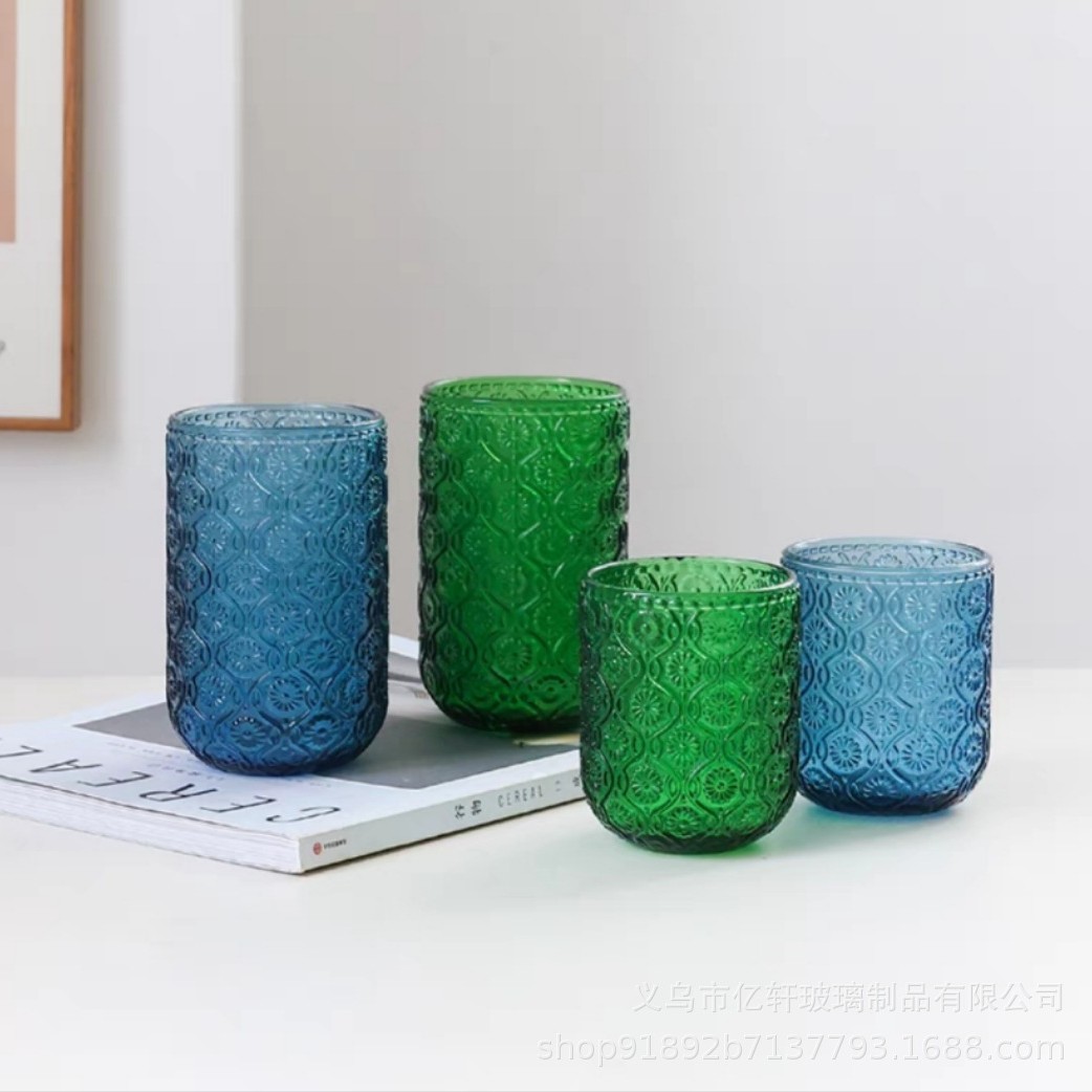 Factory wholesale European-style retro export hotel mouthwash cups, embossed juice cups, thickened glass milk cups, creative Application Scenario