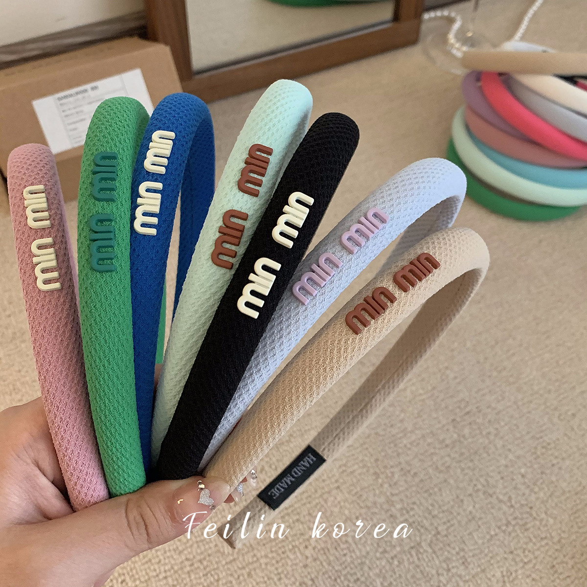 Korean 2025 sponge hairband women's new high-end vacation style minmin letter hairband checkered headband full figure