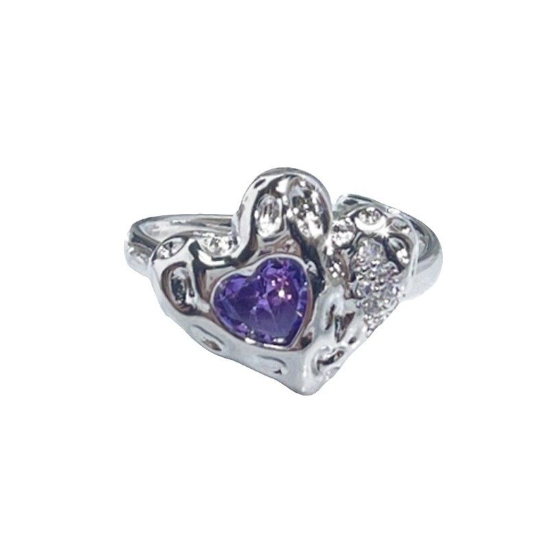 French retro colored zircon light luxury high-end open ring, fashionable and versatile, individual and exquisite, cold style ring Item Picture