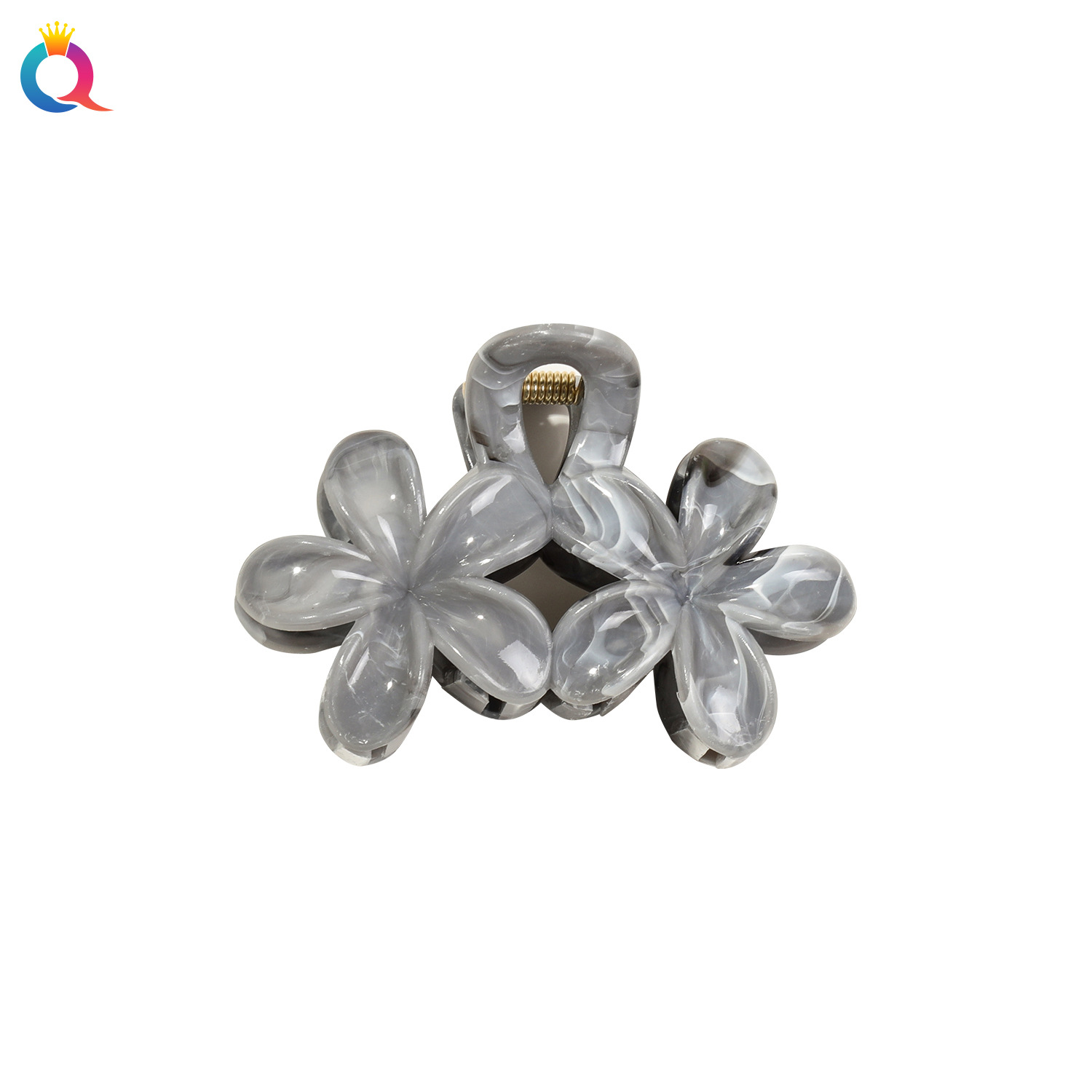 Wholesale of Qiyue Cross-border's new double-flower marble-patterned hairpins, feminine shark clips, and high-end scratch-clip headwear Item Picture
