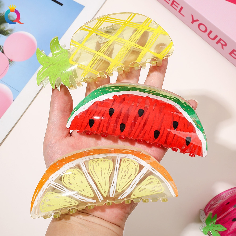 Qiyue acrylic hair clips, hand-painted graffiti, fruit grabbers, high-end updo, shark clips, hair accessories and headwear wholesale Specification drawing