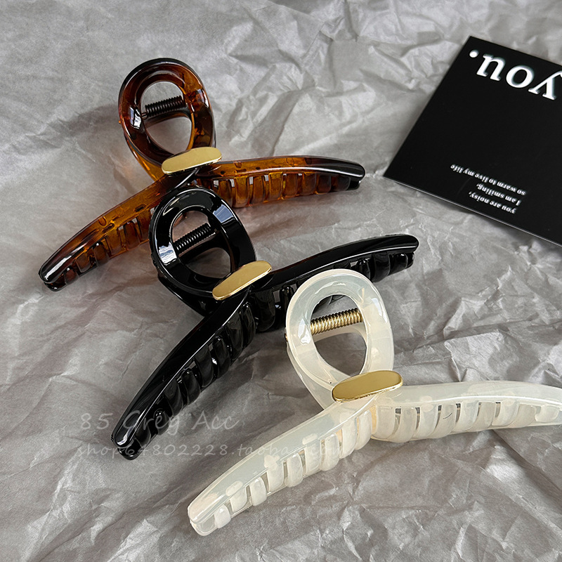 New Spring/Summer 2025 Grabber women's Instagram-style high-end black gold acrylic hair clip, large updo shark clip Specification drawing