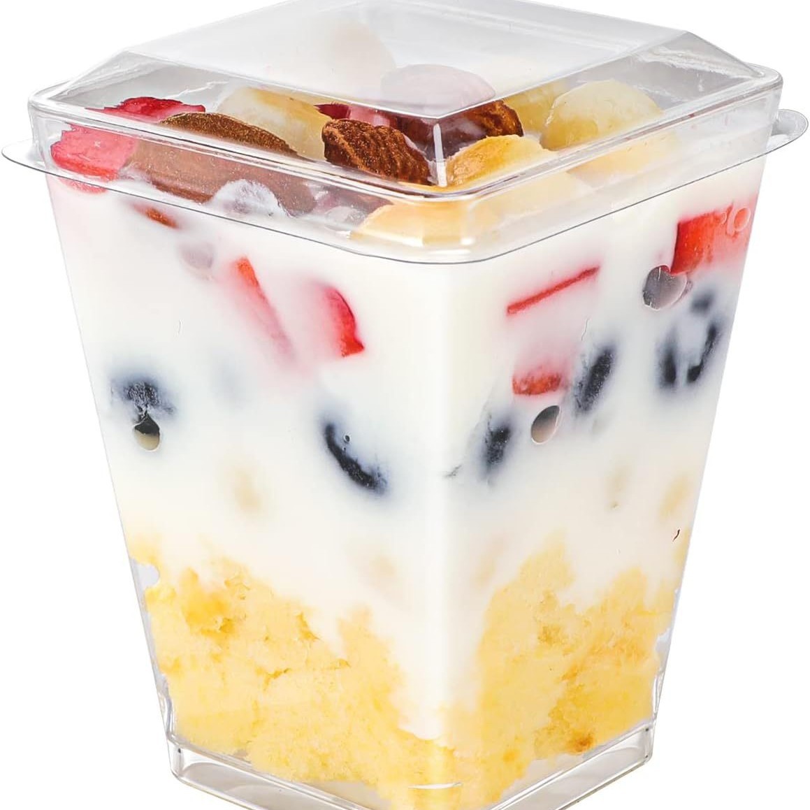 Factory wholesale 150ML disposable transparent square cups, mousse cups, ps plastic pudding dessert cups with spoons and LIDS, cross-border Item Picture