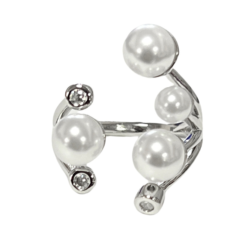 【 Zhu Yun Qi Huan 】 Fashionable and light luxury pearl fish tail Open ring, women's Cold Cross Hollow index finger ring Item Picture