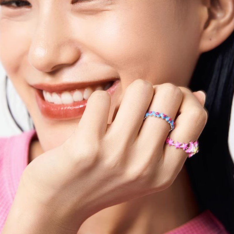 Sweet and cool style pink drip glaze open ring for women, y2k dopamine ring, niche design, individual and fashionable index finger ring Specification drawing
