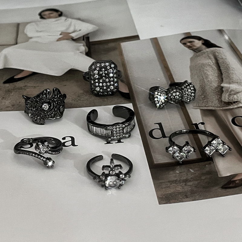 Dark style Saturn micro-inlaid personalized open ring for women on Instagram, cold style, niche hot girl, sweet and cool fashion index finger ring Specification drawing
