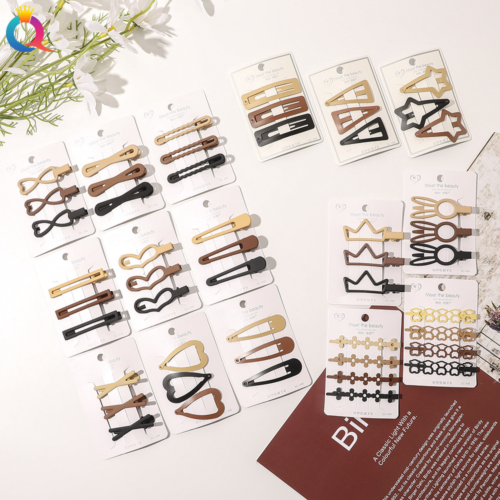 Qiyue Korean version high-end coffee color hair clip, girl side clip, simple and elegant one-shoulder clip, BB clip, duckbill clip set full figure