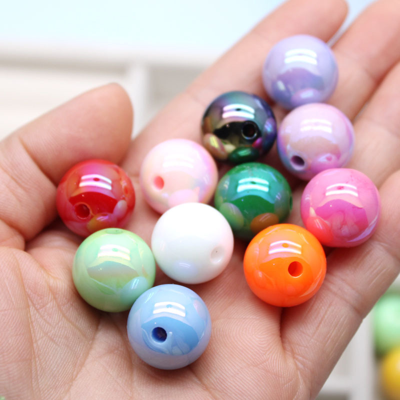 16mm beads, loose beads, seven-color shell beads, acrylic diy bracelet, mobile phone chain, beaded material, jewelry accessories, straight holes details Picture