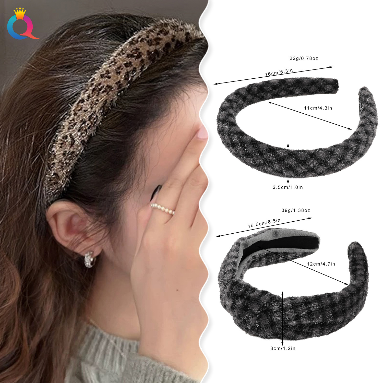 Qiyue Cross-border Leopard Print knotted hairband, retro horsehair sponge, women's high skull top, long hair band, hair hole, hair accessory wholesale details Picture