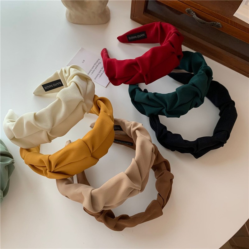Korean wide-edge fabric hairband, women's height-increasing pleated headband, facial hair accessory, 2025 new style hairpin, high top headband full figure
