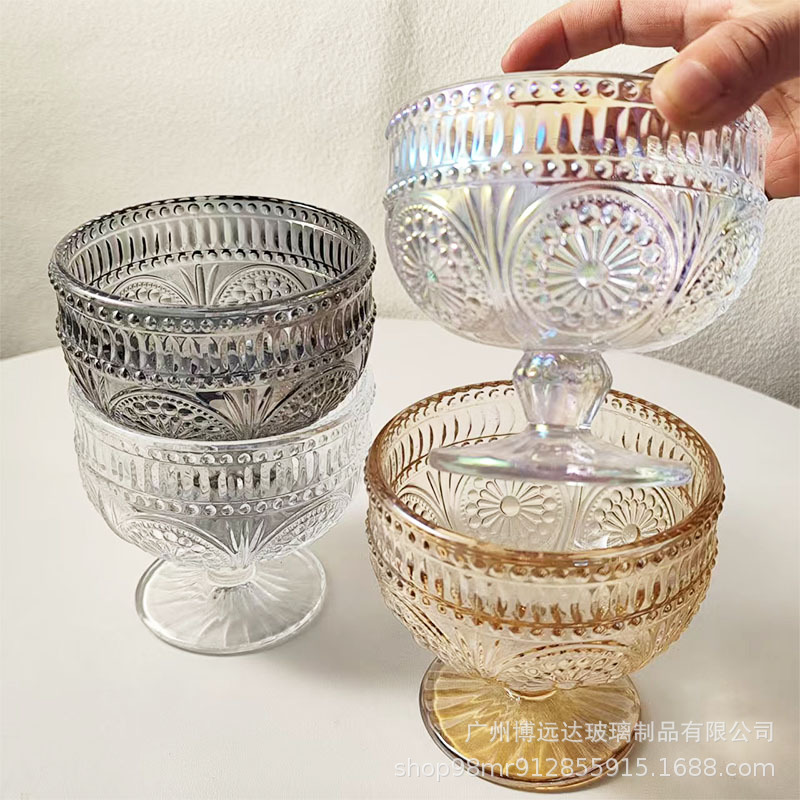 ins retro embossed sunflower ice cream cup, dessert cup, glass high leg ice cream cup, milkshake shaved ice yogurt bowl Application Scenario
