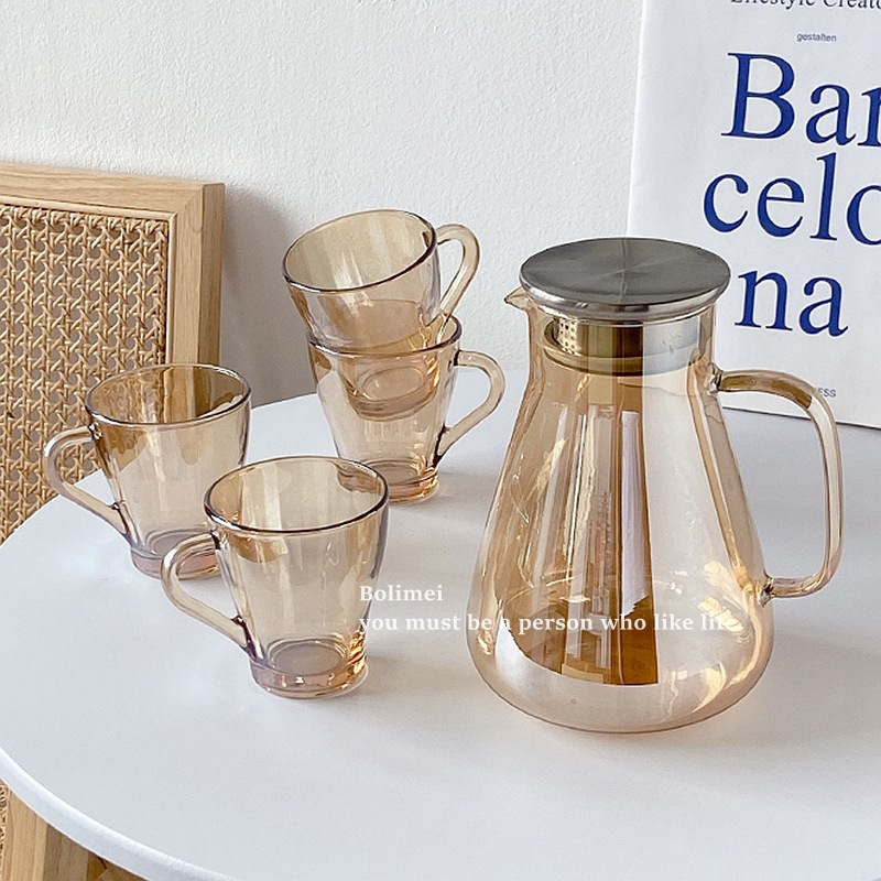 Glass cold water kettle, household high-temperature resistant cold water cup, heat-resistant explosion-proof large-capacity cold boiled water teapot set full figure