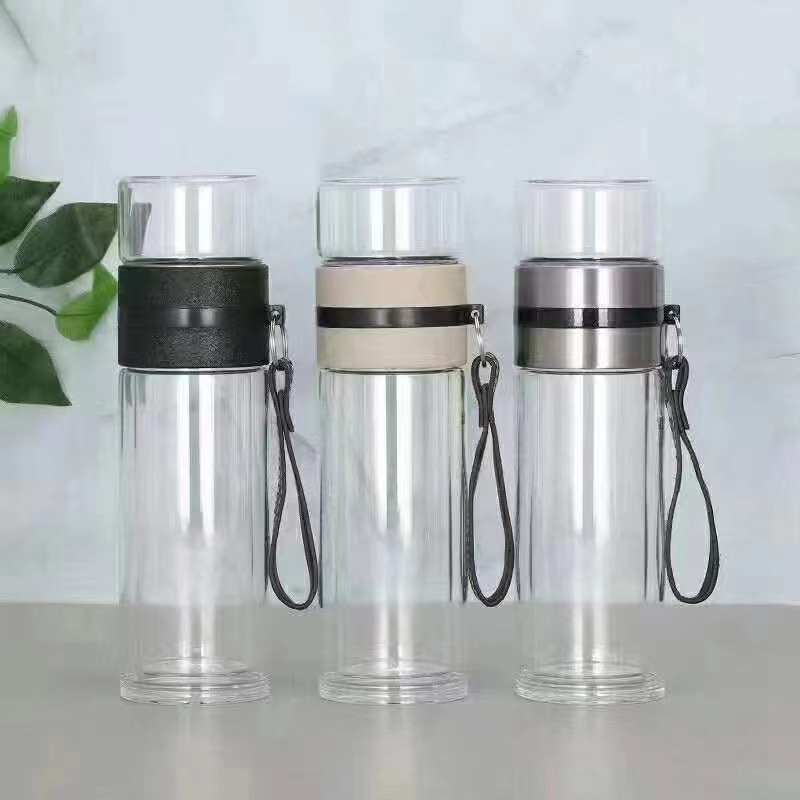 Portable tea-water separation cup, high borosilicate double-layer car glass cup, men's business tea brewing cup, high-temperature resistant drinking cup Specification drawing