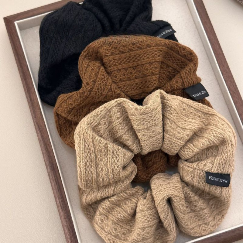 Korean-style simple and versatile woolen knitted hair tie, high-end retro fabric large intestine hair band, elegant high ponytail hair band full figure