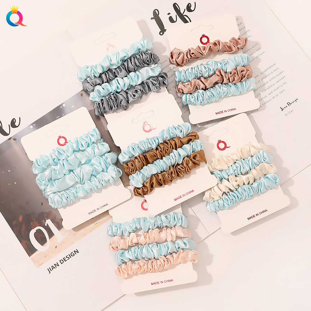 Qiyue Large Intestine Hair Tie Satin Thin Hair Tie Set, a popular girl's simple ponytail leather case and bun hair tie Application Scenario