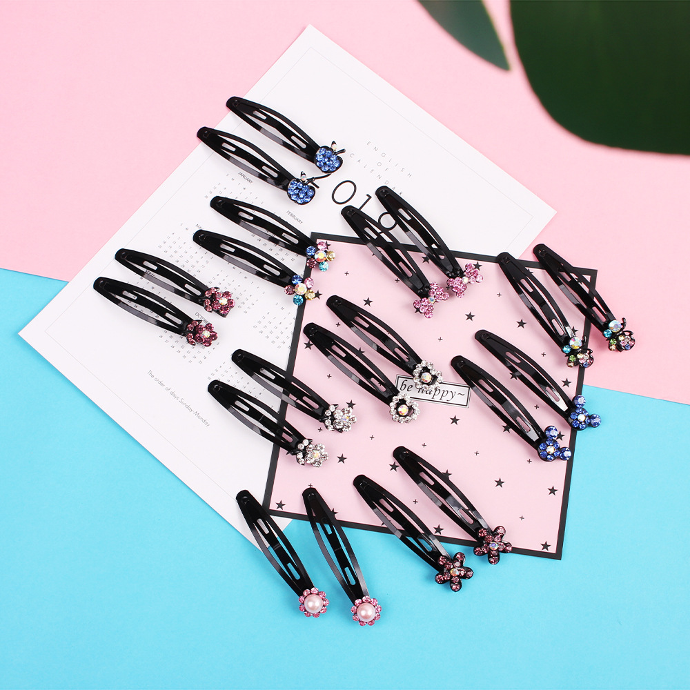 Qiyue Korean diamond-encrusted simple Adult Large water diamond hair clip Black lacquered matte BB hair clip accessory A16 full figure
