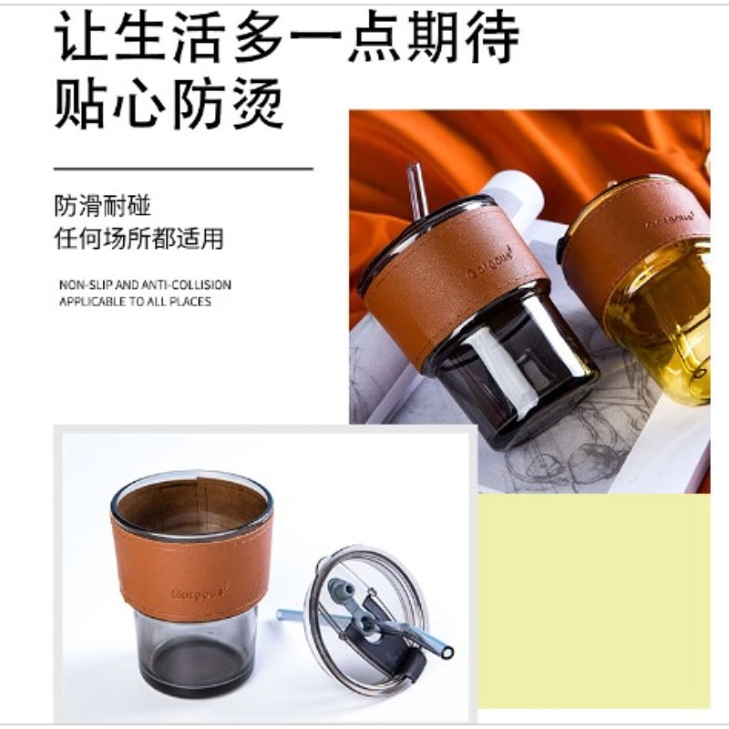The popular bamboo joint cup, InS-style straw coffee cup, store anniversary promotion advertisement, gift glass water cup with logo printing Specification drawing