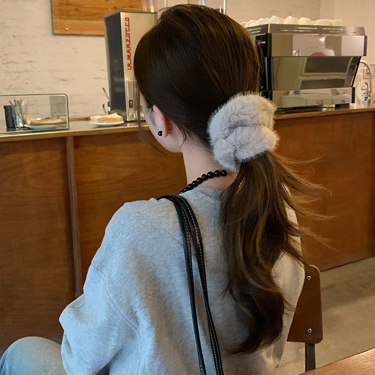 Soft and glutinous faux mink fur, fluffy cloud hair band, rubber band, women's hair tie, hair tie, 2023 new style, high-end and elegant Specification drawing
