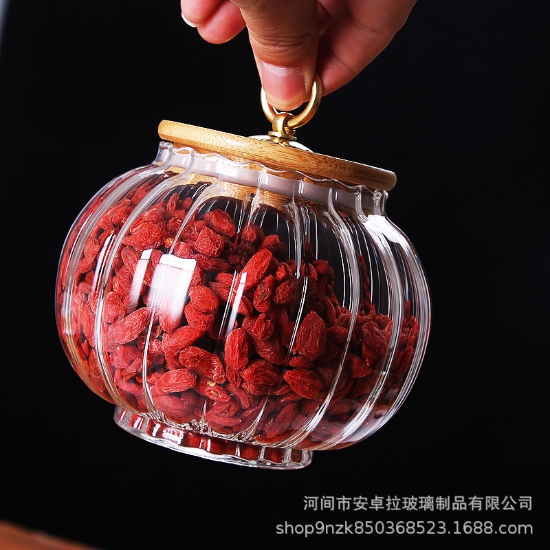 Chinese-style household sealed glass tea canister, Nordic-style snack storage box, flower tea and sugar bottle jar, food grade full figure