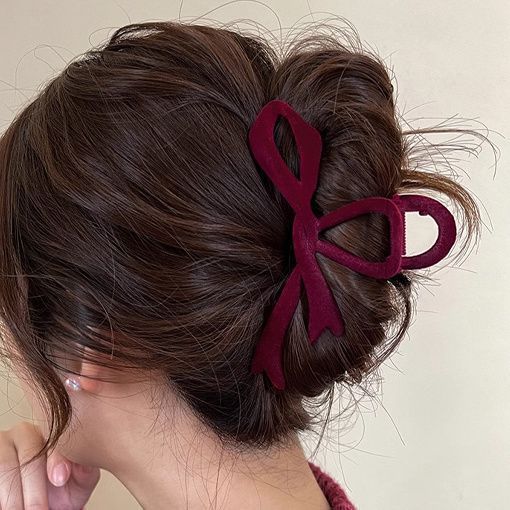 Gradient bow ribbon flocking hairpin for women's spring and summer mini chanel-style velvet grabber with a high-end look, shark clip at the back of the head full figure