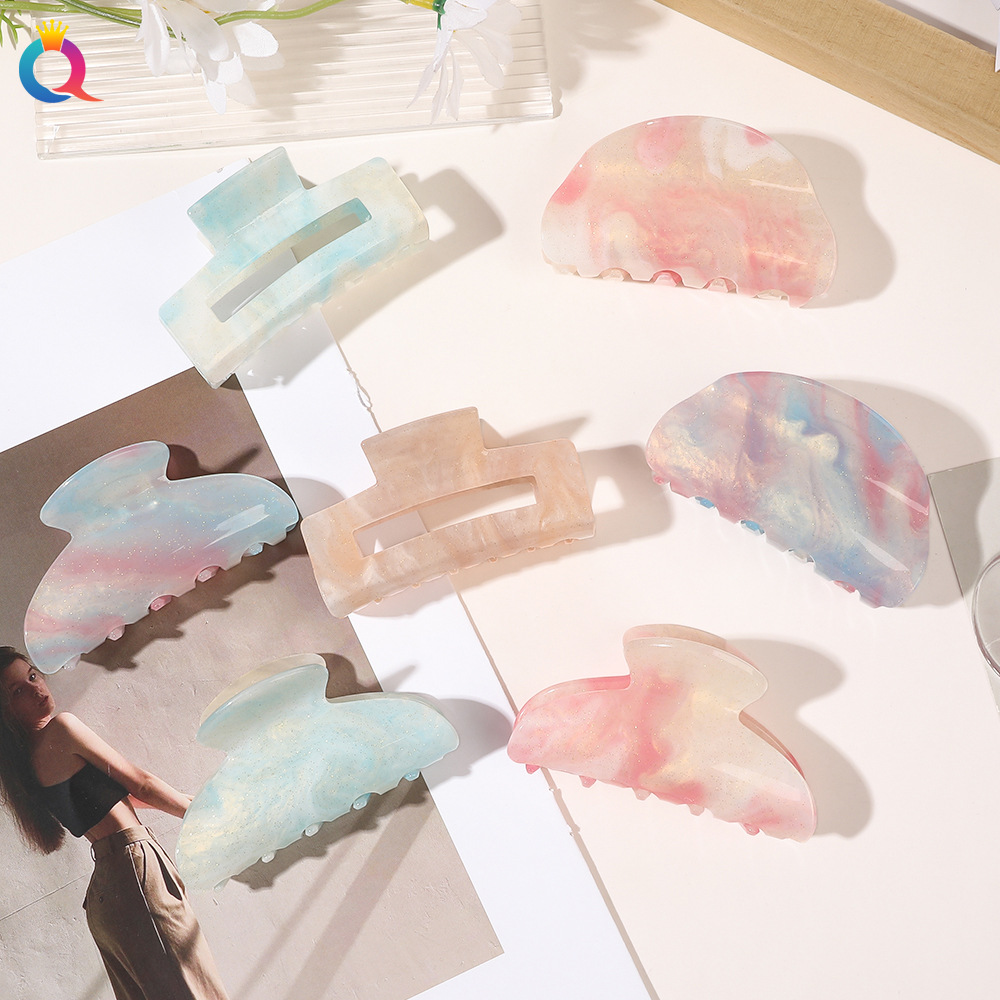 Qiyue Cross-border Acrylic starry Sky Grabber, fresh and clean back head plate hair clip, shark hair clip, hair grabber accessories wholesale Specification drawing
