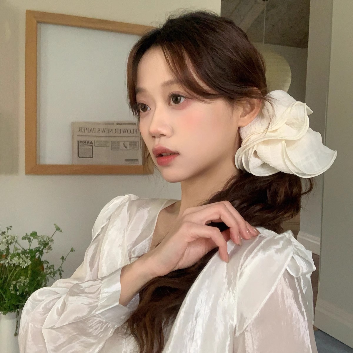 Multi-color sizes! Candy-colored mesh multi-layer black ear-trimmed large intestine circle headband with a laid-back atmosphere ponytail hair tie Specification drawing