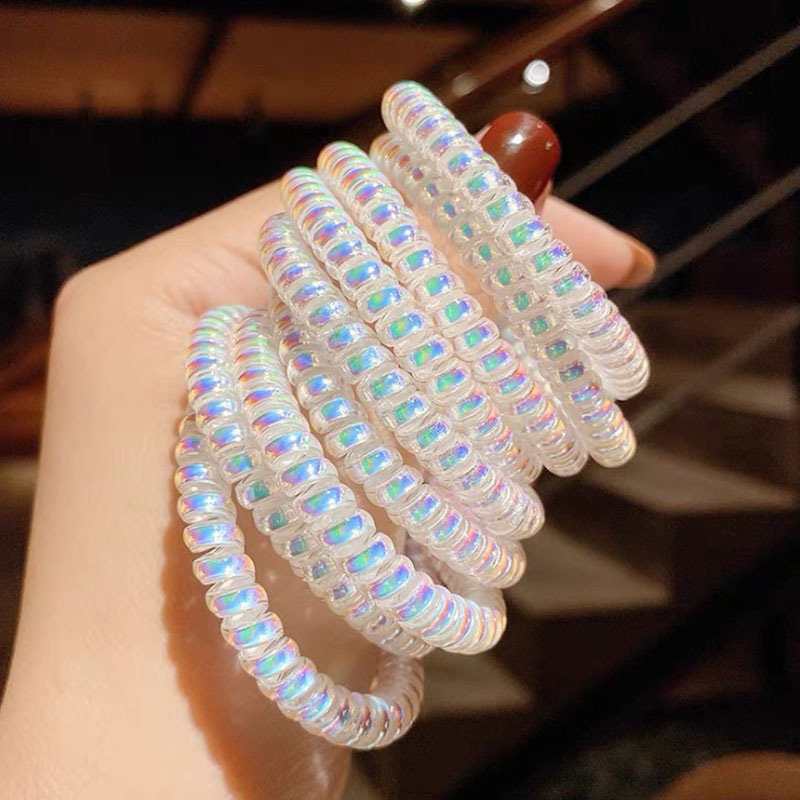 Telephone line hair band, laser mermaid hair tie, Korean-style high-end phone band, high-elasticity women's rubber band DIY hair accessory details Picture