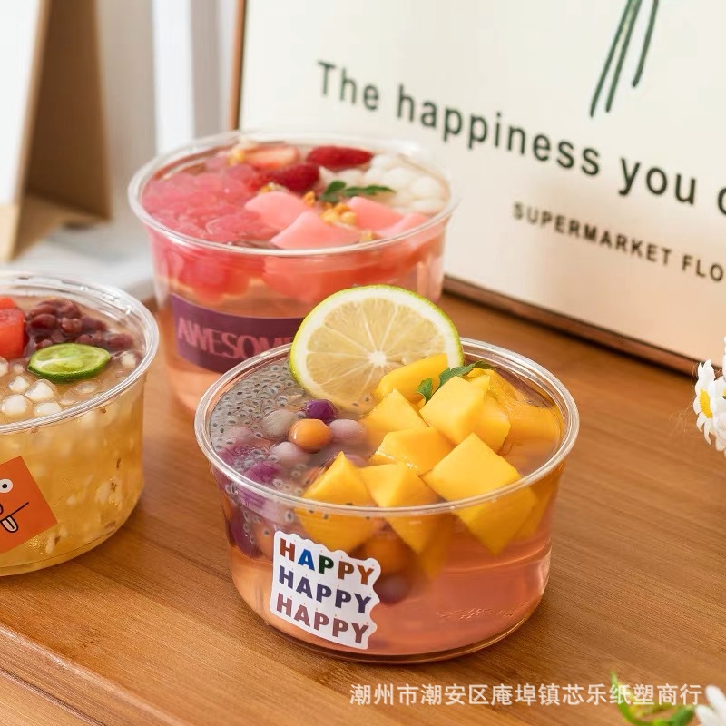 Disposable ice powder, fruit dumplings, taro balls, ice tofu pudding, coconut jelly, burnt agarwood jelly cups are specially designed for street vending and packaging details Picture