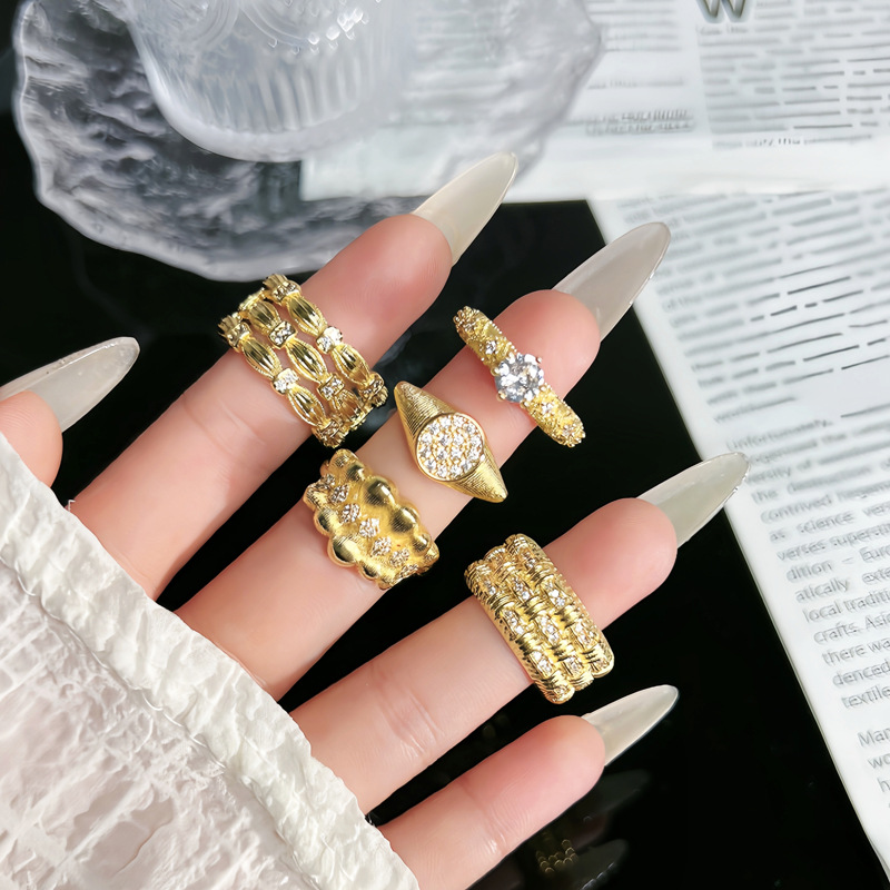 French retro brushed woven coffee bean open ring, court style, cold style, light luxury, geometric niche ring trend full figure