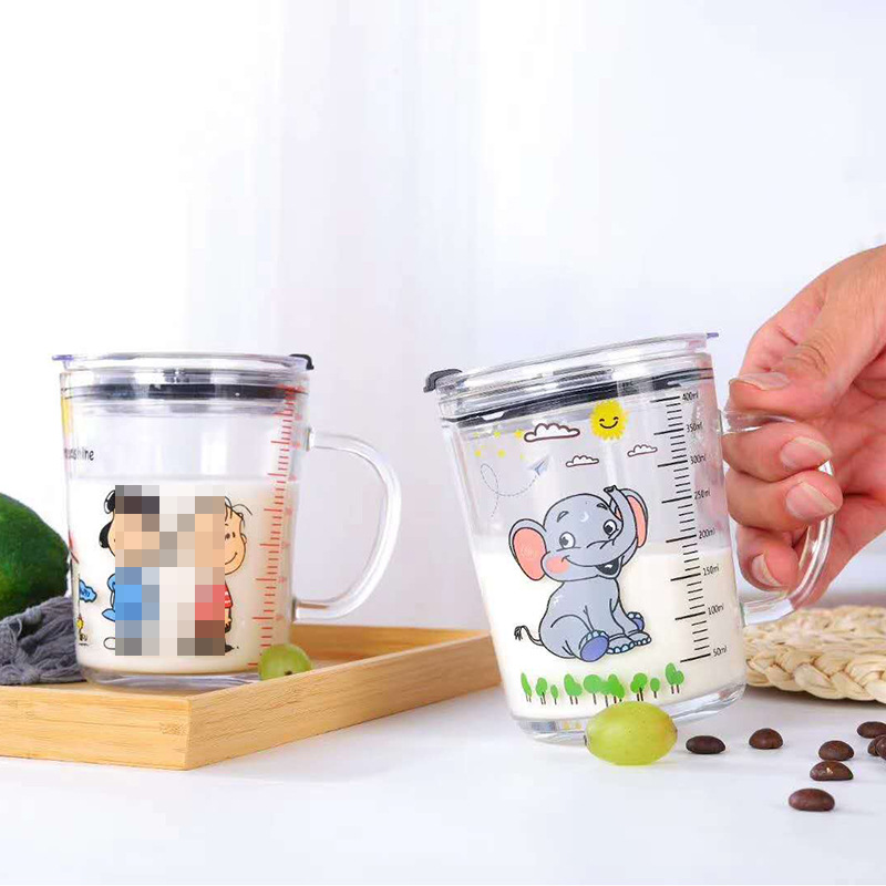 Glass-handled cup, oat milk cup, cartoon glass coffee cup, milk tea straw cup, handle juice drink cup Application Scenario