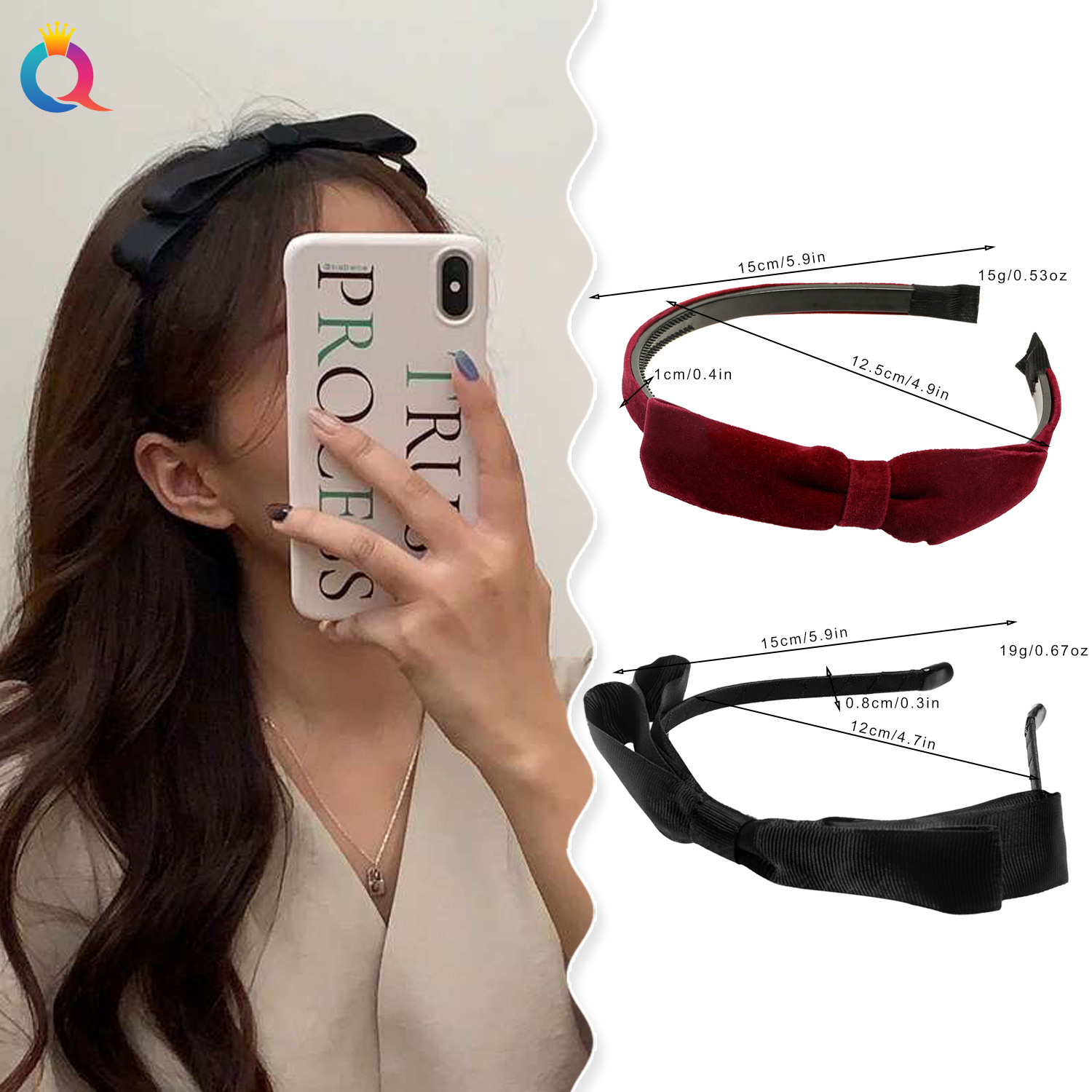 Qiyue Cross-border Retro Bow headband, High head top versatile, anti-slip hair pressing, face washing headband, hair clip and hair accessory wholesale details Picture