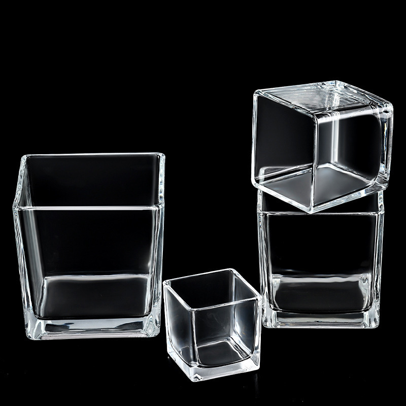 Wholesale square glass vases, pothos hydroponic flowerpots, square jars, scented wax cups, succulent turtle fish tanks, thickened full figure