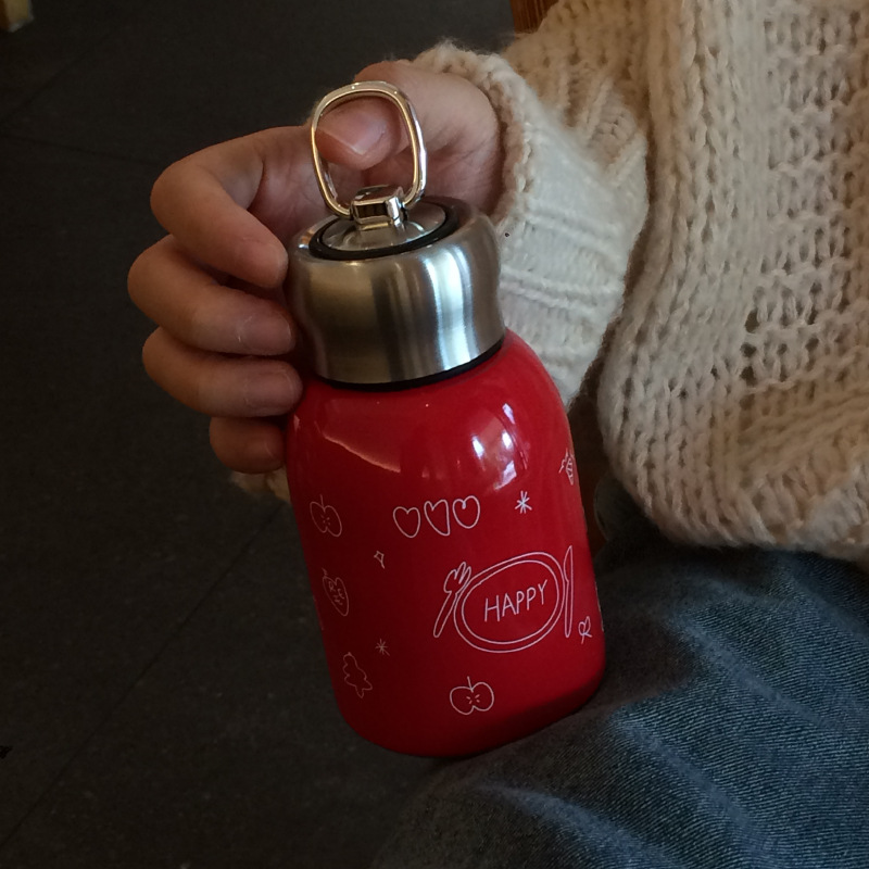 New Year and Christmas high-end red mini insulated cup, heart-shaped snowman graffiti stainless steel water cup, travel cup details Picture