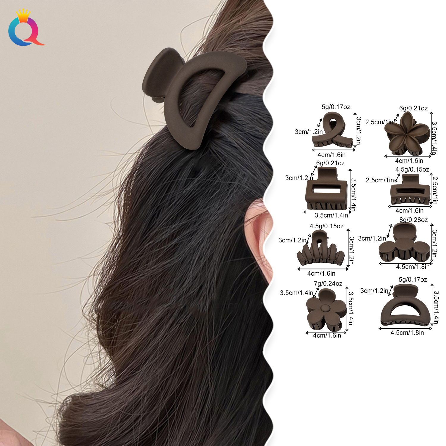 Qiyue Cross-border Small coffee-colored hair clip, high ponytail bun, small hair gripper, Morandi hair gripper, shark clip hair accessory details Picture