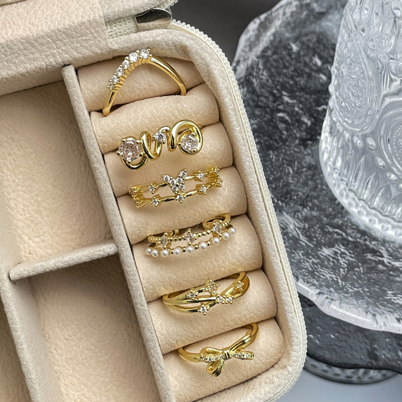 European and American ins simple double-layer butterfly opening ring for women with micro-settings, retro style, high-end sense, fashionable and individual ring Specification drawing