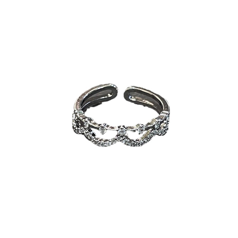 French-style small, light luxury and high-end open ring for women, simple and niche bow double wave star ring Item Picture