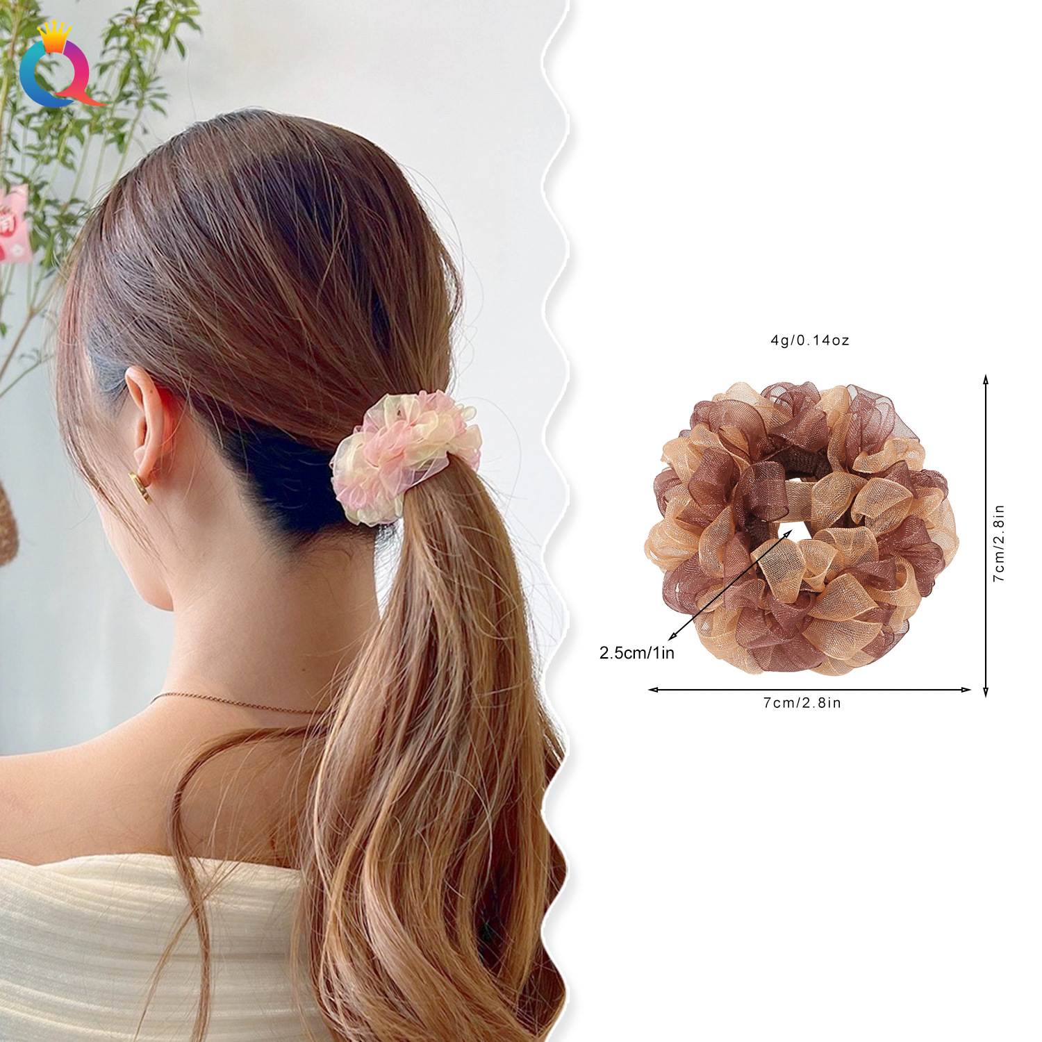 The new Qiyue mesh large intestine hair band features a high level of elegance and appearance. The towel band is sweet and charming, with a hair tie and a small leather band details Picture