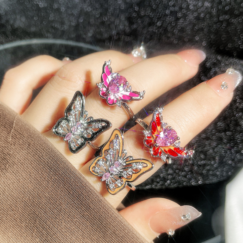 A high-end, light luxury butterfly drip glaze, niche open ring for women on Instagram, with a cold and elegant style, a fashionable index finger ring for hot girls Specification drawing