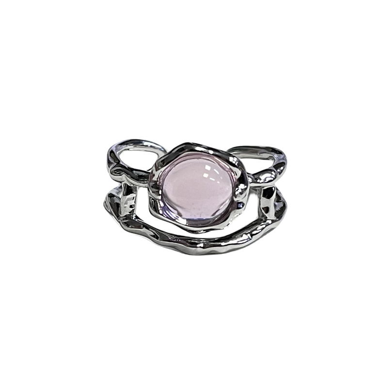Sweet and cool style candy colored moonstone fashionable and individual open ring, high-end and elegant, cold style versatile ring Item Picture
