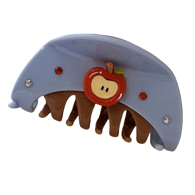 Trendy Apple color-blocking gripper, sweet and cool style, diamond shark clip, fashionable semi-curly hair clip, high-end gripper hair clip Item Picture