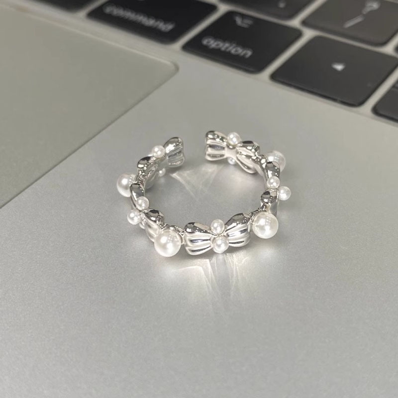 Sweet pearl bow open ring for women on Instagram, with a cold and elegant style, a high-end and unique fashion ring Specification drawing