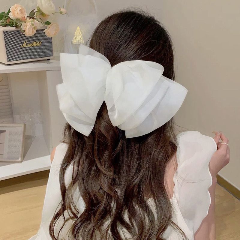 Black bow hair clip, women's hair accessory, high-end top clip, mesh cloud butterfly head knot hair clip, back spoon spring clip Application Scenario