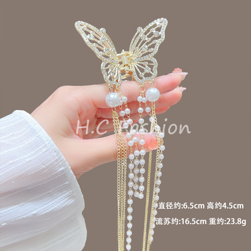 New Chinese-style step, tassel, lily of the valley, double butterfly hairpin, super fairy, back of the head, claw, shark clip headwear details Picture
