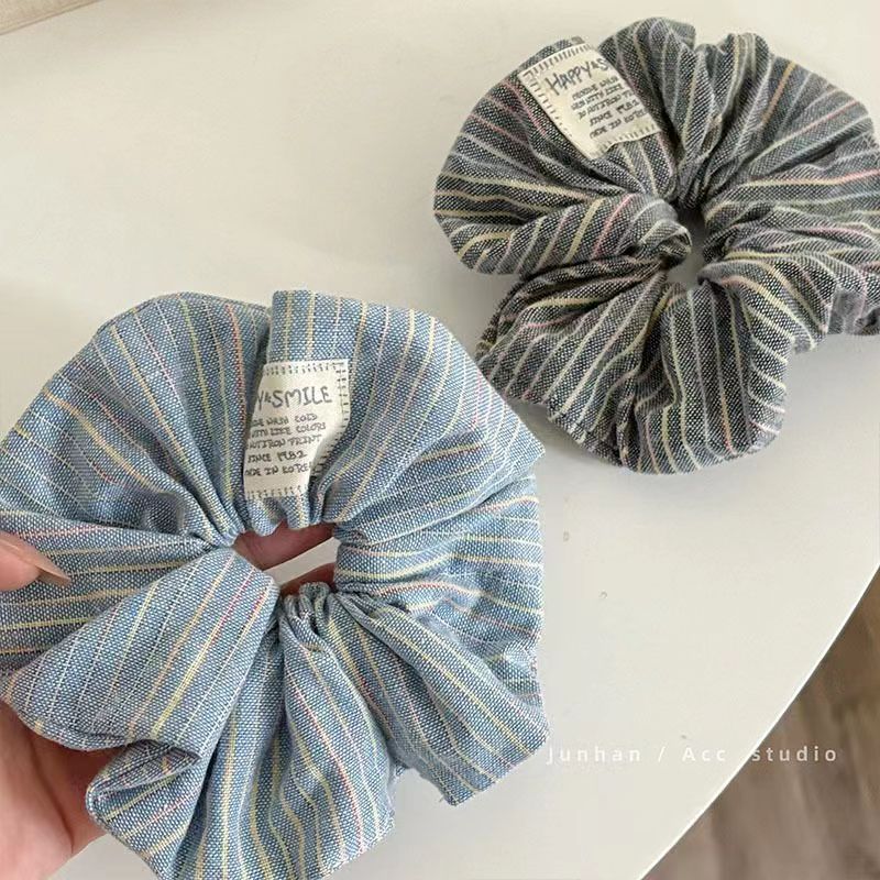 New cotton and linen fabric striped large intestine hair band, girls' bun hair tie, wide-edge large intestine band, simple fabric label headpiece full figure