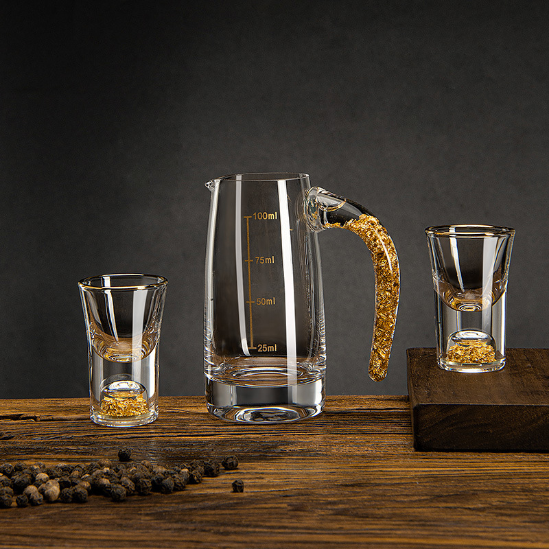 Gold foil white spirit Cup gift box set, Jinshan small wine cup, light luxury high-end wine ware, wine divider, one-sipped cup, wine cup set Specification drawing