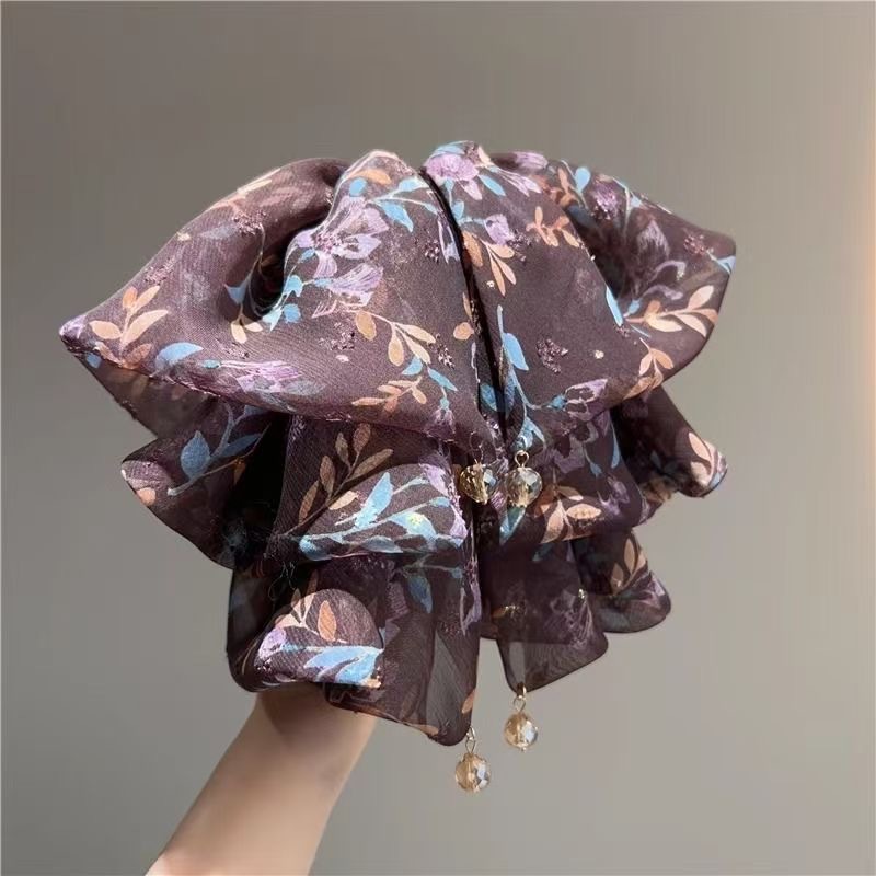 2025 New Spring/Summer hair accessory: small updo hair clip, low ponytail, retro floral print, half hairpin at the back of the head Specification drawing