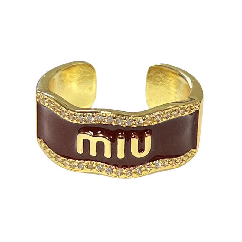 New Year's style niche design wine red drip glaze letter open ring, fashionable and versatile ring for women's zodiac year Item Picture
