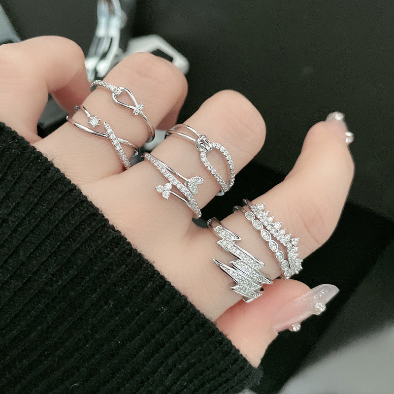 Simple and elegant, small and unique ring for women, adjustable fashionable clasp, irregular lightning line, personalized index finger ring Specification drawing