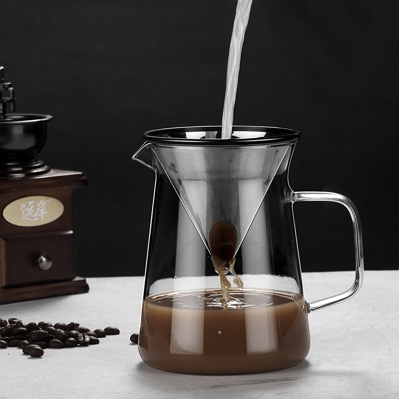 Wholesale of heat-resistant coffee POTS, high borosilicate glass coffee sets, cross-border cold brew POTS with filters, and hand-brewed coffee POTS details Picture