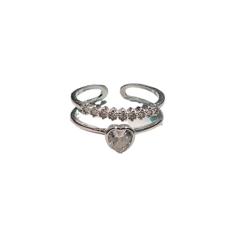 French sweet, cool, simple and small ring, women's crown, heart-shaped zircon tail ring, cold style, light luxury and high-end ring trend Item Picture